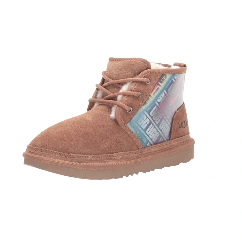 NEW UGG Neumel Chromatic Shoes Chestnut Big Kids Sz 4 Iridescent Chukka Rainbow